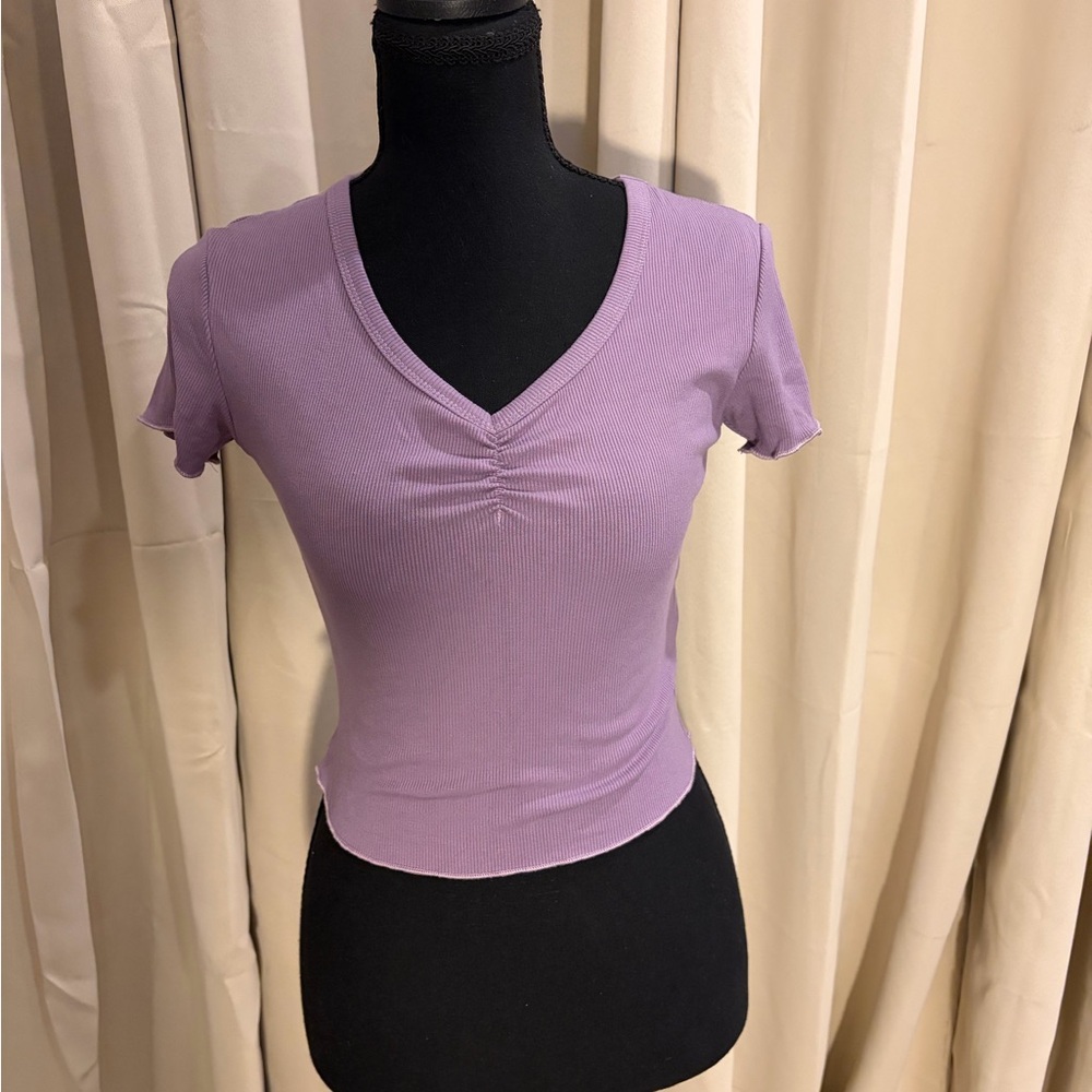 Lilac V-Neck Ruched Crop Top